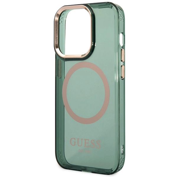 Guess GUHMP14LHTCMA iPhone 14 Pro 6.1" – žalias/khaki, kietas dėklas, Gold Outline Translucent MagSafe - Image 6