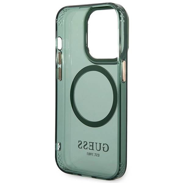 Guess GUHMP14LHTCMA iPhone 14 Pro 6.1" – žalias/khaki, kietas dėklas, Gold Outline Translucent MagSafe - Image 7