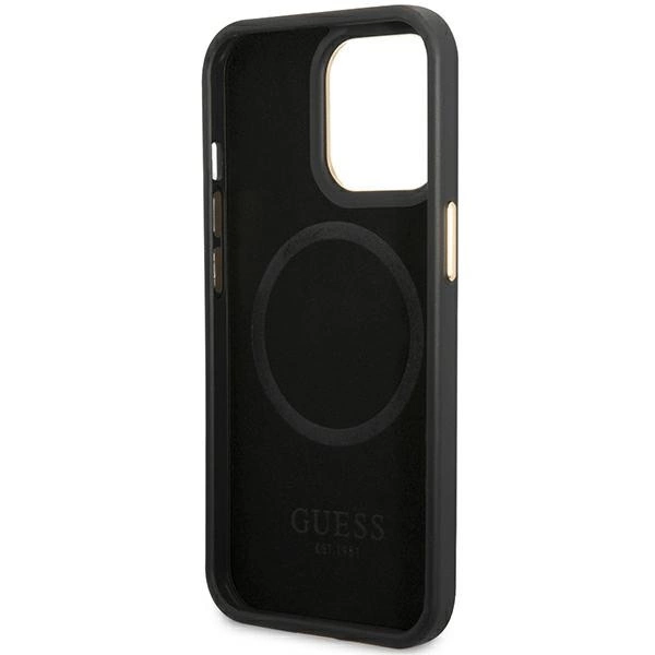 Guess GUHMP14LSAPSTK iPhone 14 Pro 6.1" – juodas/juodas, kietas dėklas, Peony Logo Plate MagSafe - Image 7