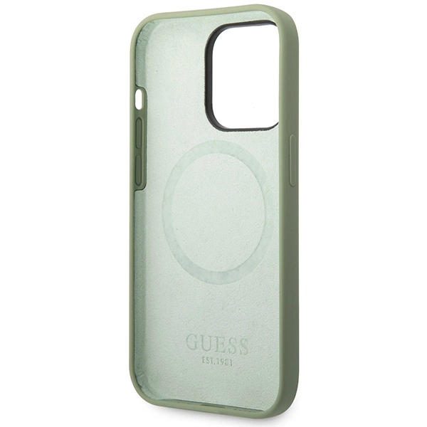 Guess silikoninis dėklas su Logo Plate MagSafe iPhone 14 Pro Max – žalias - Image 7