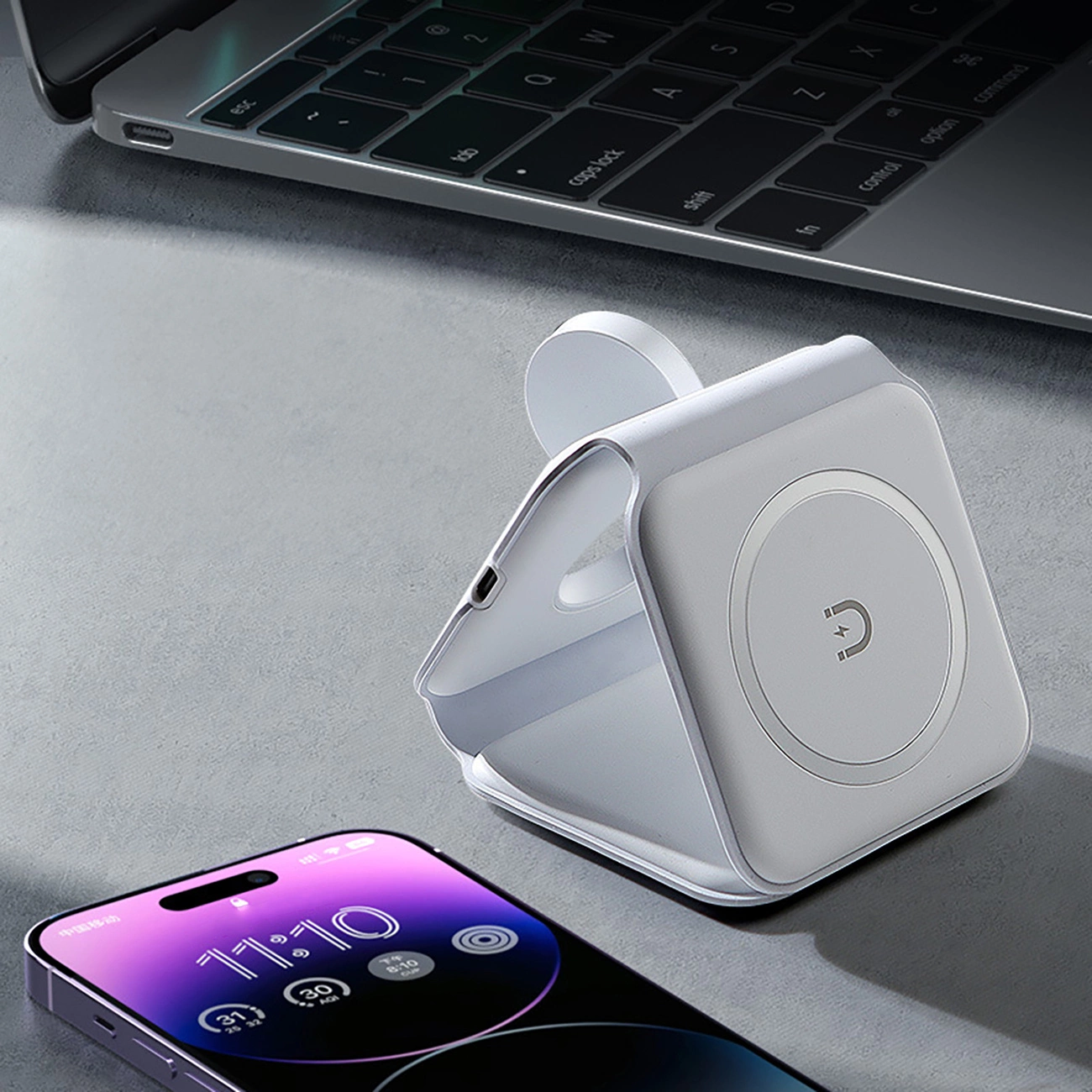 Dudao A11N 15W 3in1 indukcinis įkroviklis – baltas + USB-C / USB-C kabelis - Image 17