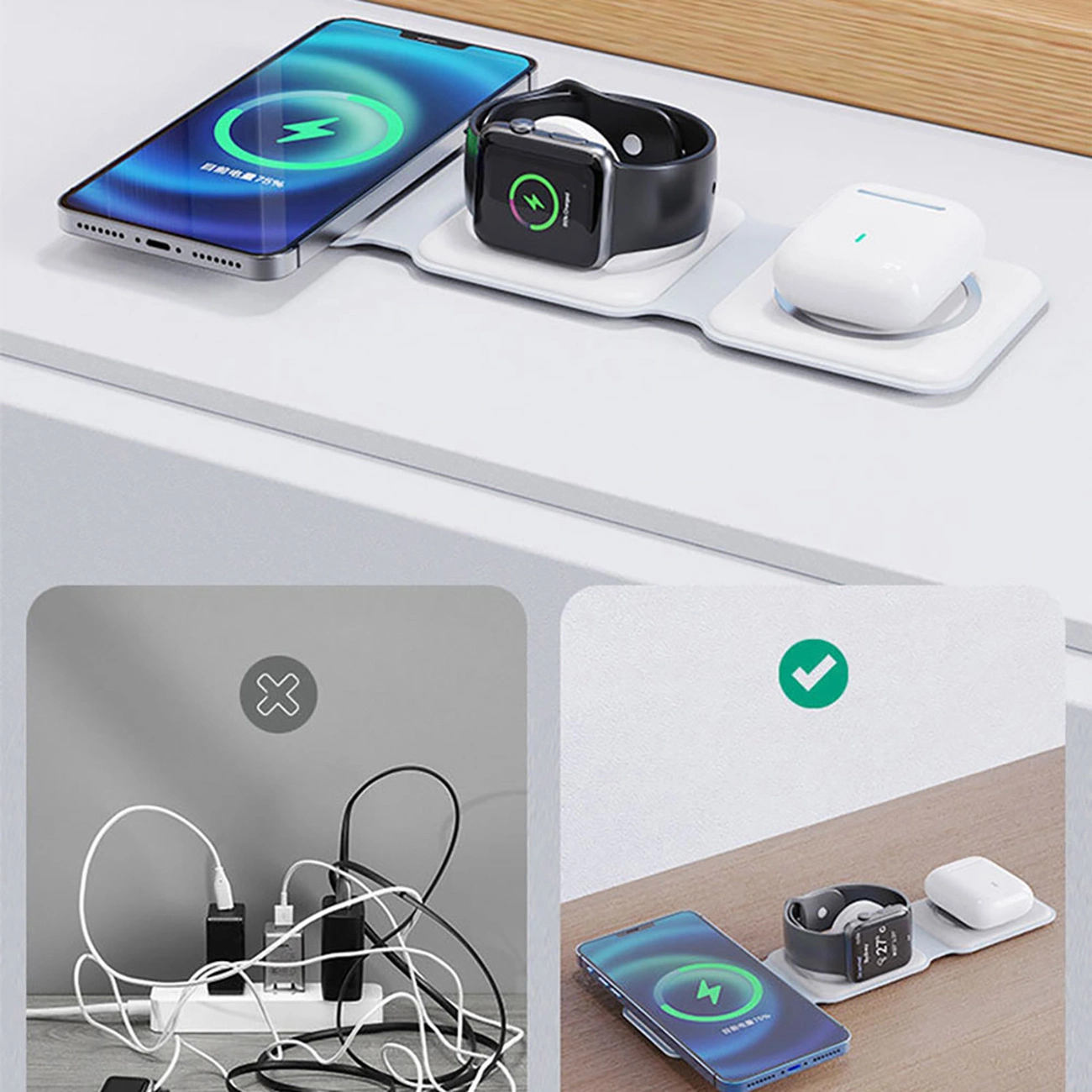 Dudao A11N 15W 3in1 indukcinis įkroviklis – baltas + USB-C / USB-C kabelis - Image 6