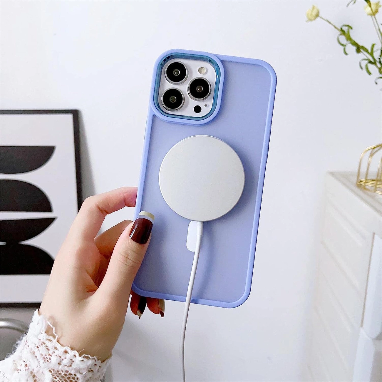 Magnetinis Color Matte dėklas iPhone 15 Pro Max – juodas - Image 5