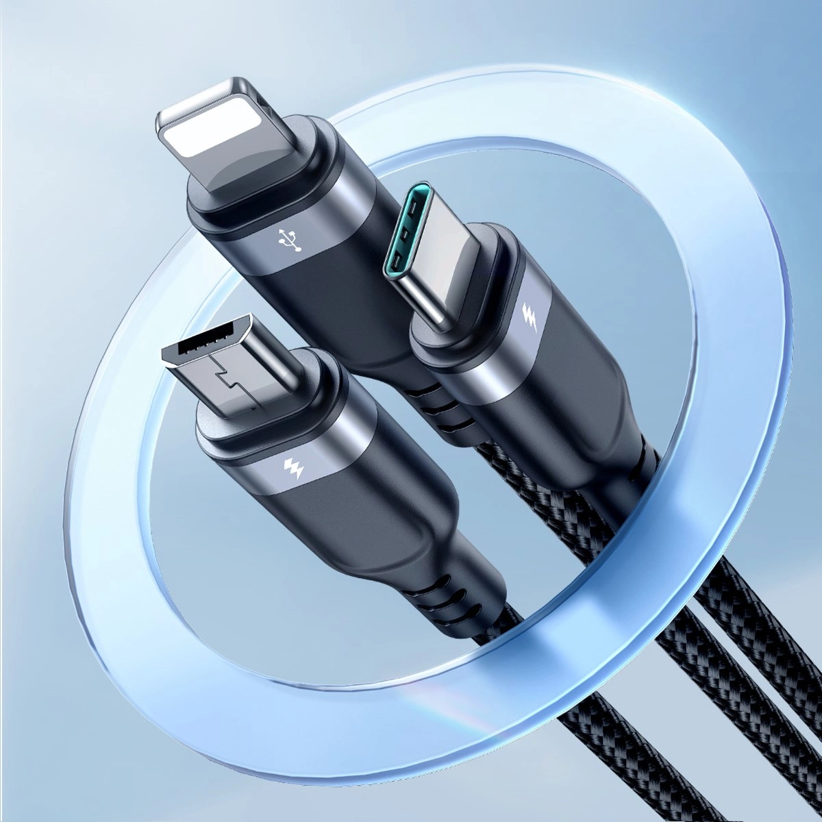 Joyroom Multi-Use Series S-A18 3in1 USB-A – Lightning / USB-C / micro USB kabelis 0,3 m – juodas - Image 8