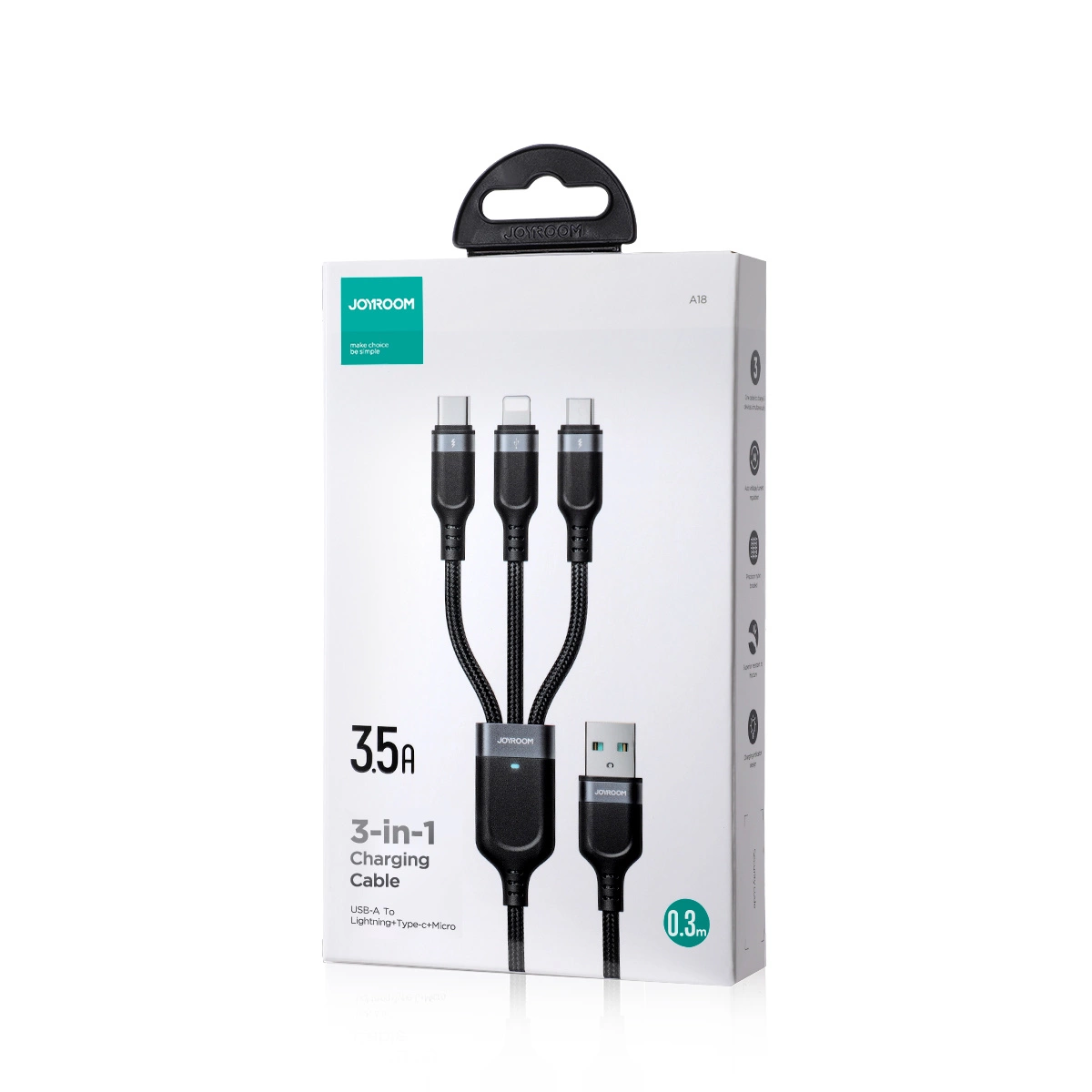 Joyroom Multi-Use Series S-A18 3in1 USB-A – Lightning / USB-C / micro USB kabelis 0,3 m – juodas - Image 5