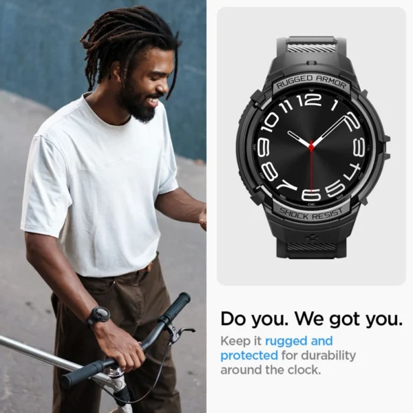 Spigen Rugged Armor Pro dėklas su dirželiu Samsung Galaxy Watch 6 Classic (47 mm) – juodas - Image 13