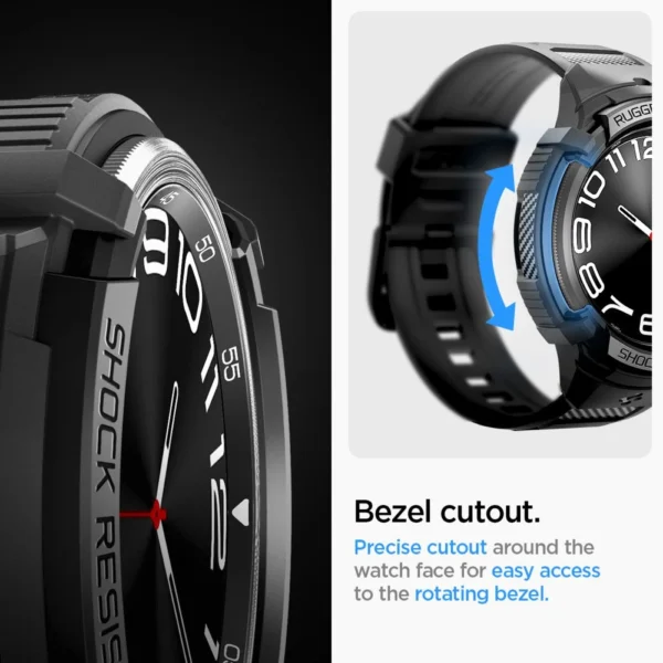 Spigen Rugged Armor Pro dėklas su dirželiu Samsung Galaxy Watch 6 Classic (47 mm) – juodas - Image 17