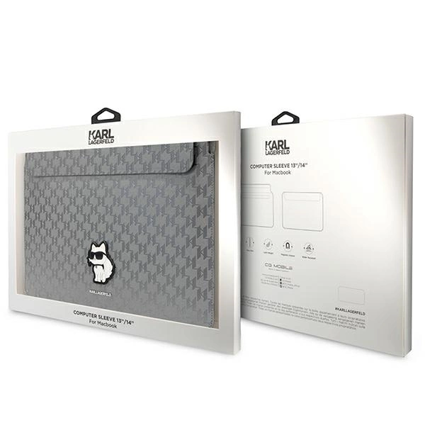 Karl Lagerfeld Saffiano Monogram Choupette dėklas 14" nešiojamajam kompiuteriui – sidabrinis - Image 4