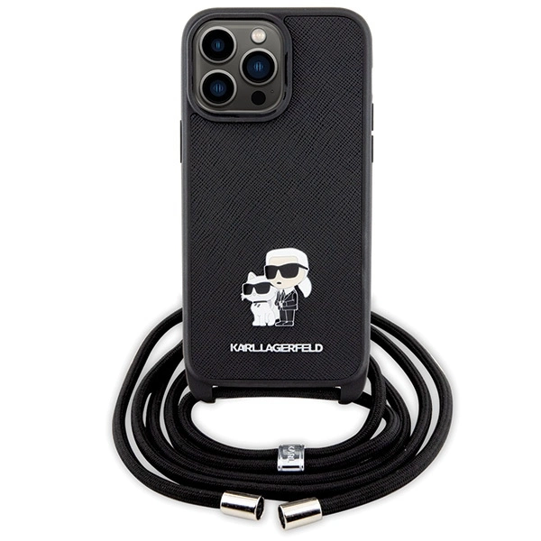 Karl Lagerfeld KLHCP14XSAKCPSK dėklas iPhone 14 Pro Max 6.7" hardcase – juodas Crossbody Saffiano Metal Pin Karl&Choupette - Image 2