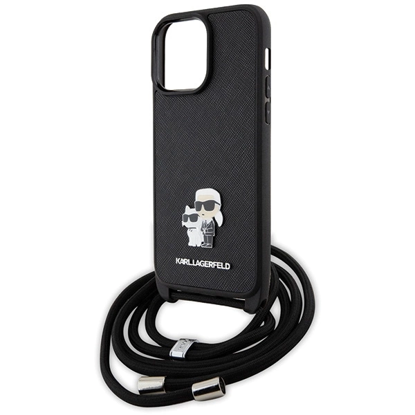 Karl Lagerfeld KLHCP14XSAKCPSK dėklas iPhone 14 Pro Max 6.7" hardcase – juodas Crossbody Saffiano Metal Pin Karl&Choupette - Image 5