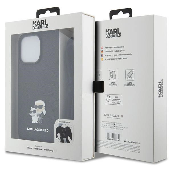 Karl Lagerfeld KLHCP14XSAKCPSK dėklas iPhone 14 Pro Max 6.7" hardcase – juodas Crossbody Saffiano Metal Pin Karl&Choupette - Image 7