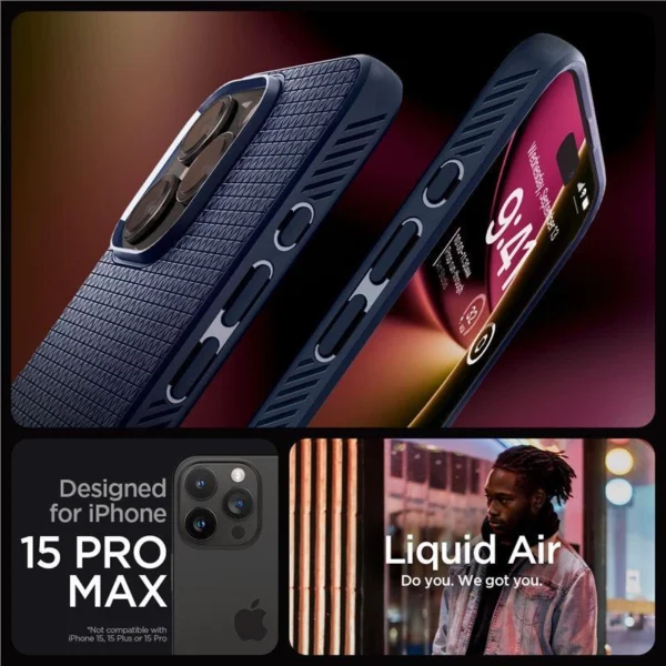 Spigen Liquid Air dėklas iPhone 15 Pro Max – mėlynas - Image 5