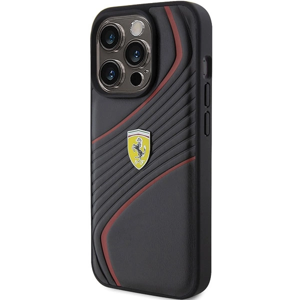 Ferrari Twist Metal Logo dėklas iPhone 15 Pro – juodas - Image 2