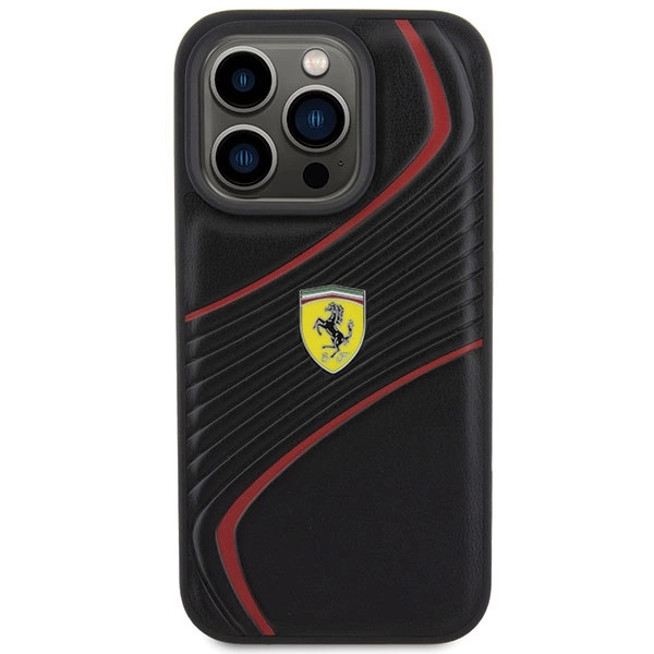 Ferrari Twist Metal Logo dėklas iPhone 15 Pro – juodas - Image 3