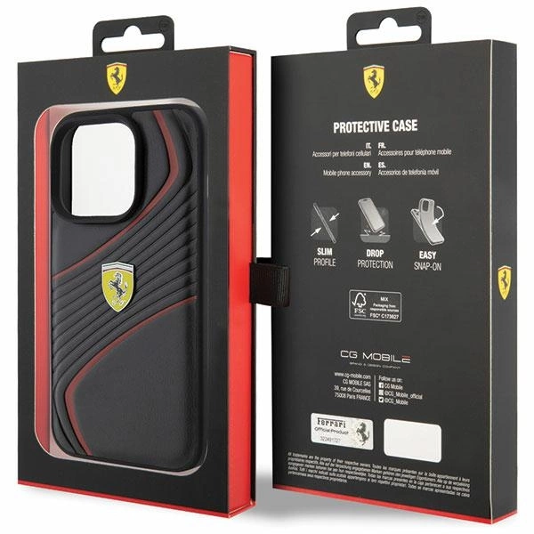 Ferrari Twist Metal Logo dėklas iPhone 15 Pro – juodas - Image 8