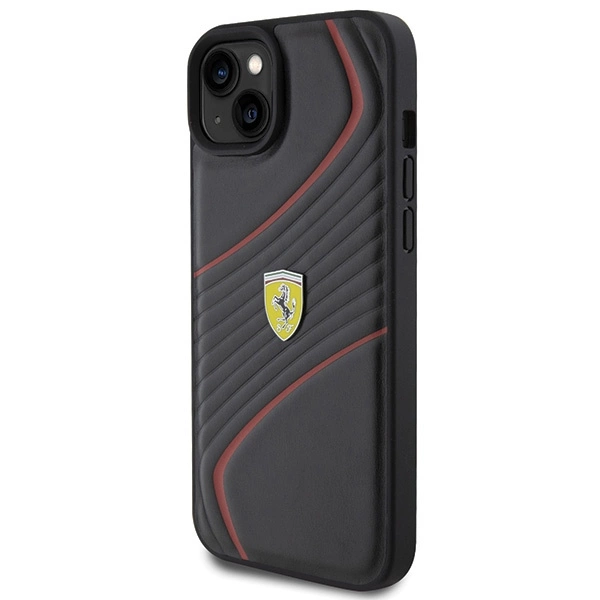 Ferrari Twist Metal Logo dėklas iPhone 15 Plus – juodas - Image 2