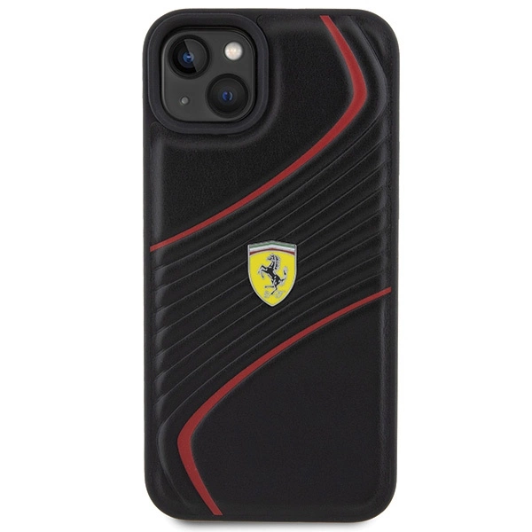 Ferrari Twist Metal Logo dėklas iPhone 15 Plus – juodas - Image 3