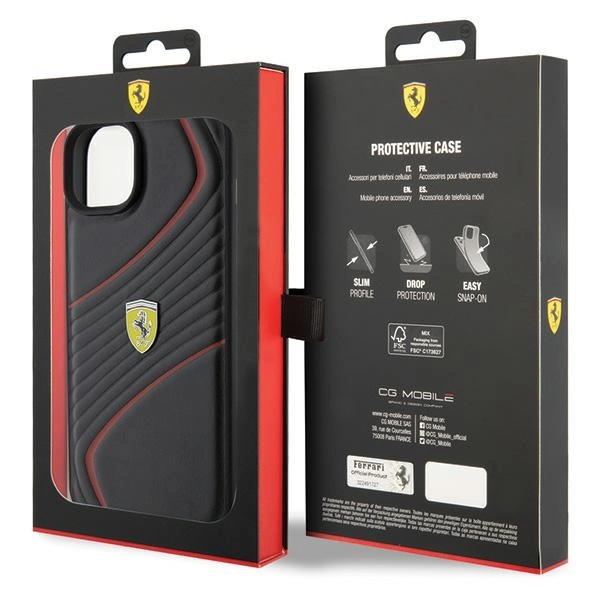 Ferrari Twist Metal Logo dėklas iPhone 15 Plus – juodas - Image 8