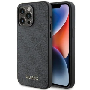 Guess 4G Metal Gold Logo iPhone 15 Pro Case - Gray