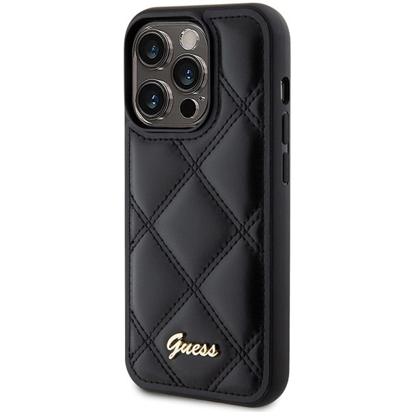 Guess Quilted Metal Logo dėklas iPhone 15 Pro – juodas - Image 2