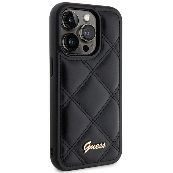 Guess Quilted Metal Logo dėklas iPhone 15 Pro – juodas - Image 4