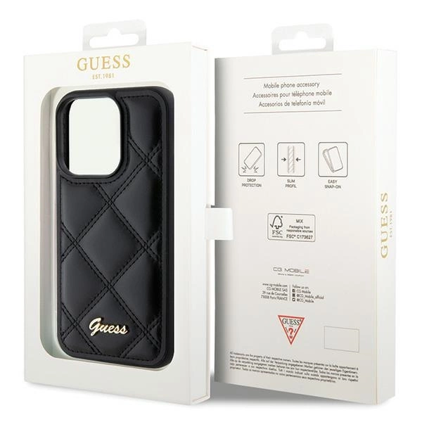 Guess Quilted Metal Logo dėklas iPhone 15 Pro – juodas - Image 8