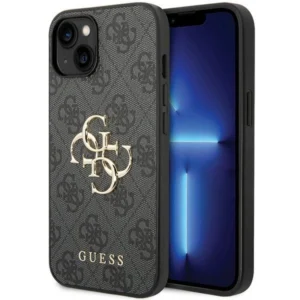 Guess 4G Big Metal Logo iPhone 15 Case - Gray