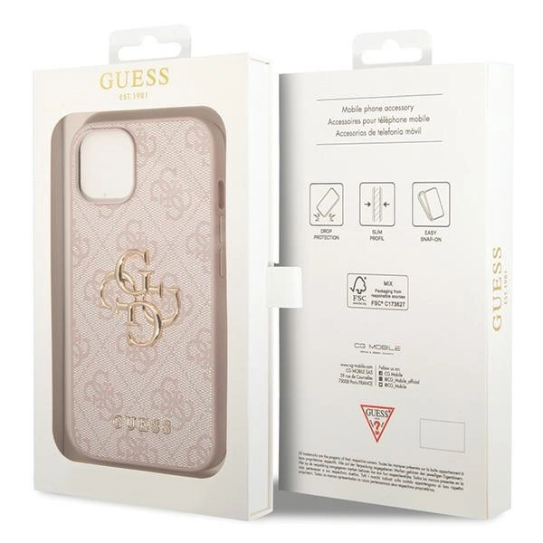 Guess 4G Big Metal Logo iPhone 15 dėklas – rožinis - Image 8