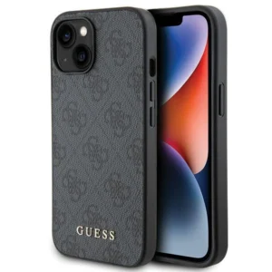 Guess 4G Metal Gold Logo iPhone 15 Case - Gray