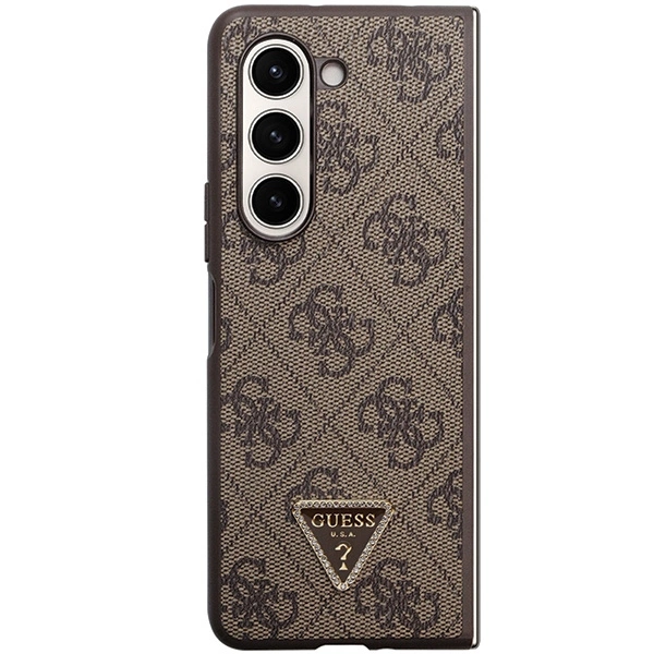 Guess Leather 4G Triangle su kristalais dėklas Samsung Galaxy Z Fold 5 – rudas - Image 2
