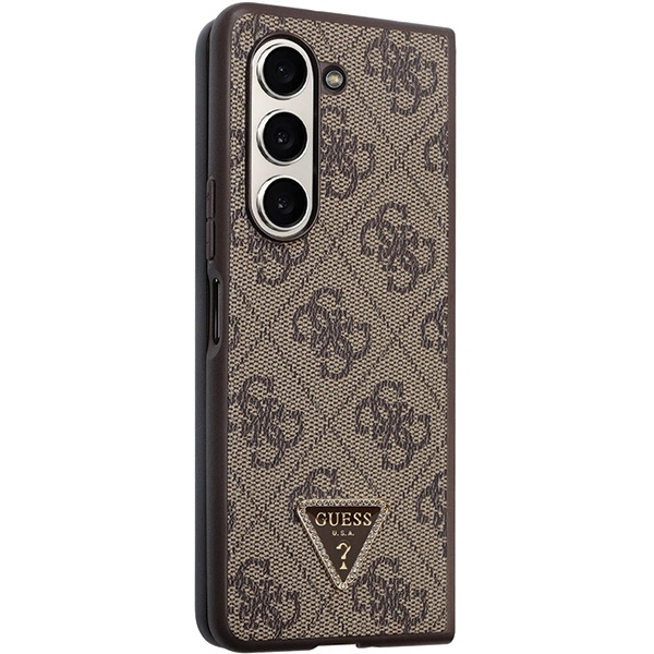 Guess Leather 4G Triangle su kristalais dėklas Samsung Galaxy Z Fold 5 – rudas - Image 5
