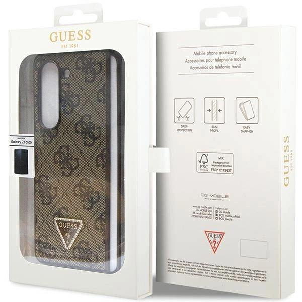 Guess Leather 4G Triangle su kristalais dėklas Samsung Galaxy Z Fold 5 – rudas - Image 7