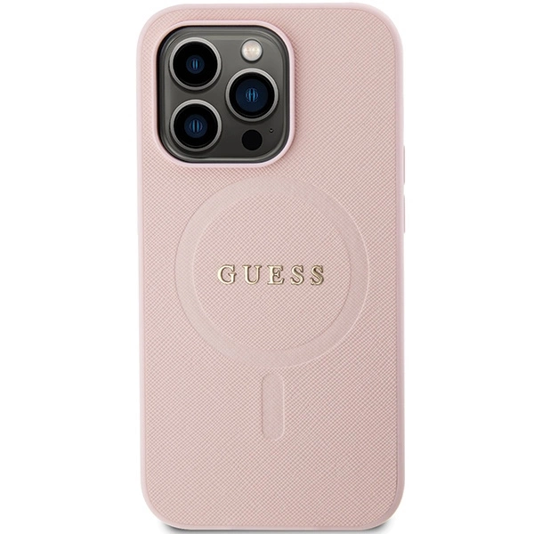 Guess GUHMP14LPSAHMCP dėklas iPhone 14 Pro – rožinis Saffiano MagSafe - Image 3