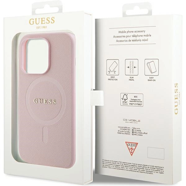 Guess GUHMP14LPSAHMCP dėklas iPhone 14 Pro – rožinis Saffiano MagSafe - Image 8