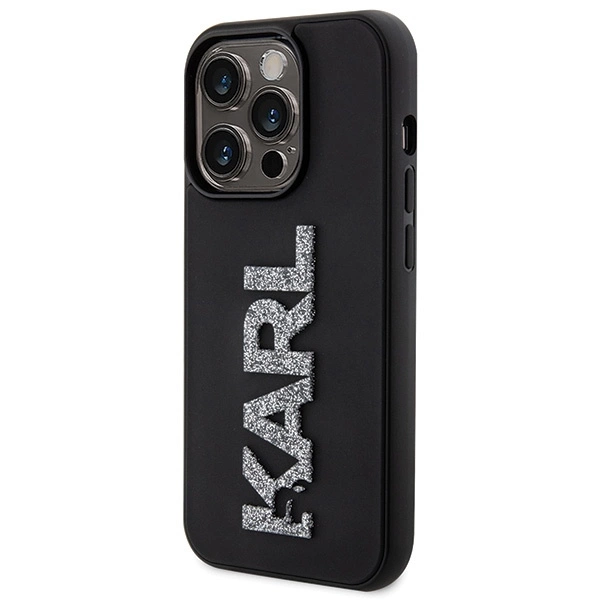 Karl Lagerfeld 3D Rubber Glitter Logo dėklas iPhone 15 Pro Max – juodas - Image 2