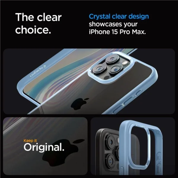 Spigen Crystal Hybrid dėklas iPhone 15 Pro Max – mėlynas permatomas - Image 5