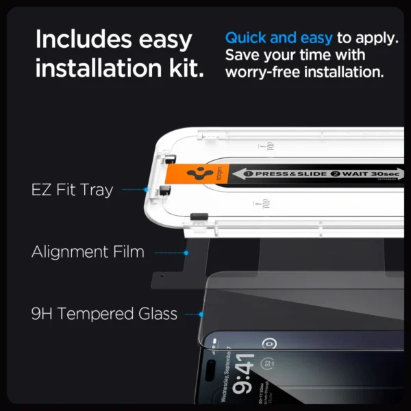 Spigen Glas.tR EZ Fit FC grūdintas stiklas iPhone 15 Pro – juodas, 2 vnt. - Image 11