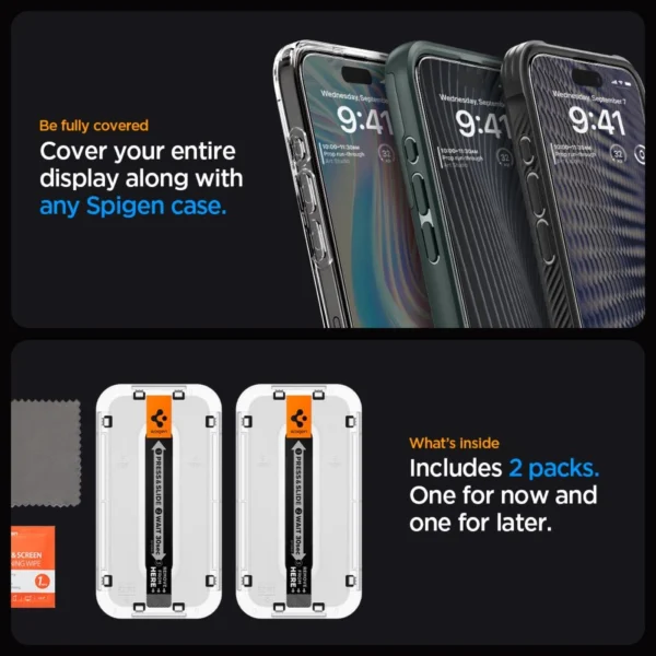 Spigen Glas.tR EZ Fit FC grūdintas stiklas iPhone 15 Pro – juodas, 2 vnt. - Image 13