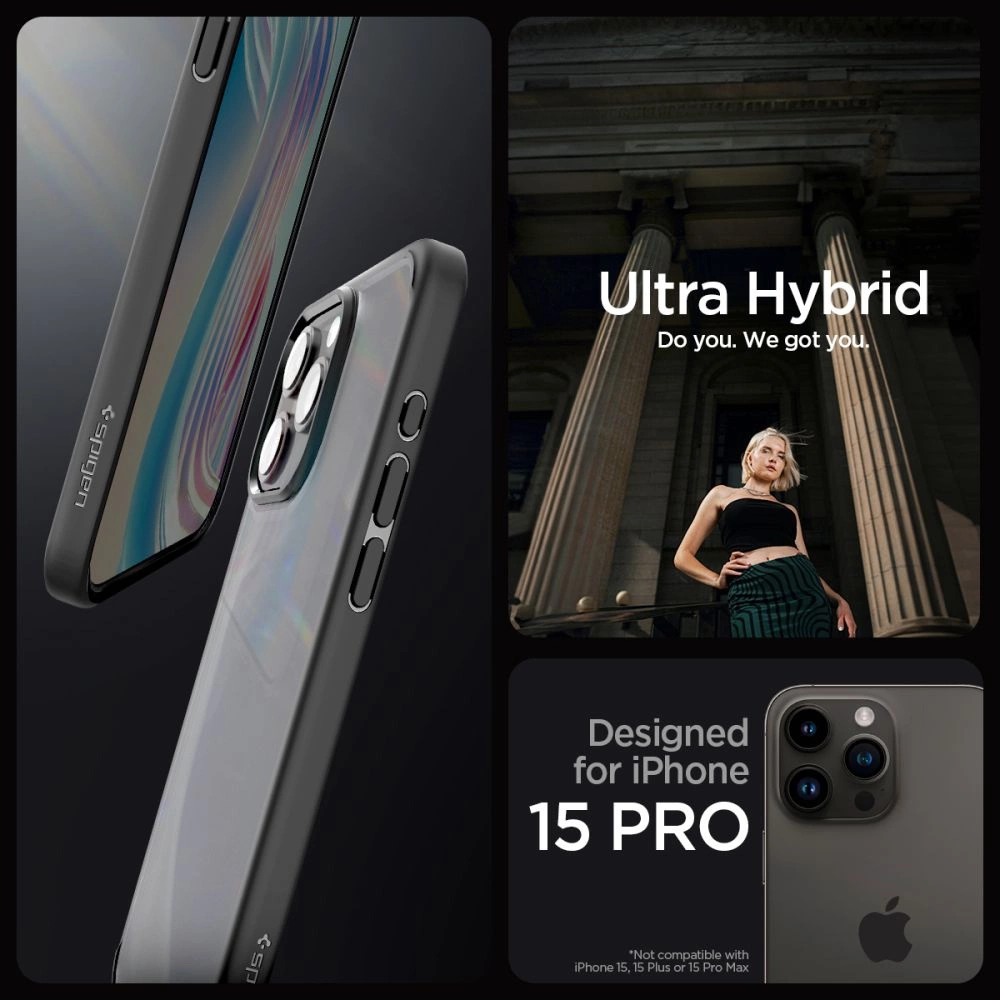 Spigen Ultra Hybrid iPhone 15 Pro dėklas – skaidrus juodas - Image 12
