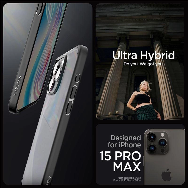 Spigen Ultra Hybrid iPhone 15 Pro Max dėklas – skaidrus juodas - Image 5