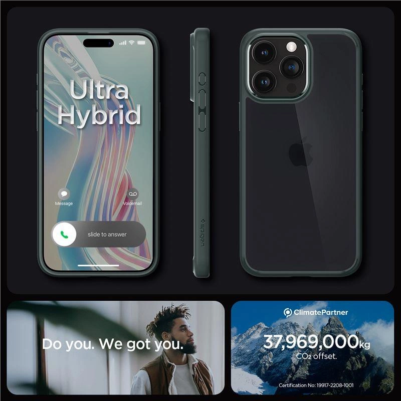 Spigen Ultra Hybrid iPhone 15 Pro dėklas – tamsiai žalias - Image 6