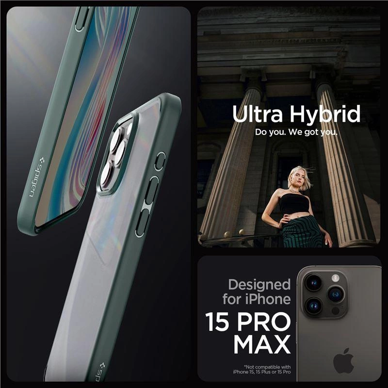 Spigen Ultra Hybrid iPhone 15 Pro Max dėklas – tamsiai žalias - Image 4