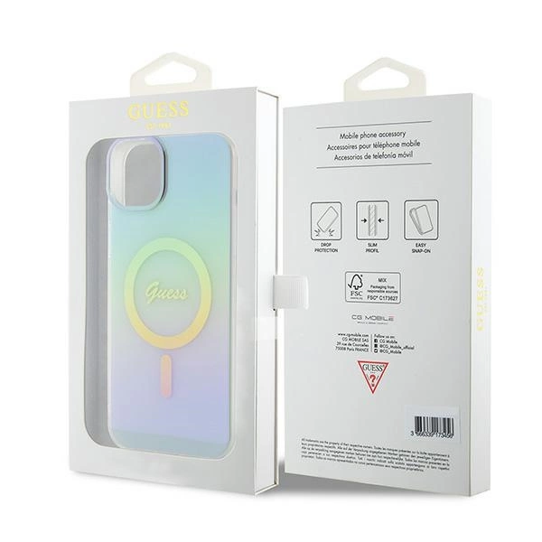 Guess GUHMP15MHITSQ iPhone 15 Plus 6.7" žydras kietas dėklas IML Iridescent MagSafe - Image 8