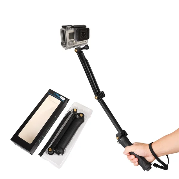 3 in 1 monopodas-trikojis su asmenukių lazda GoPro kamerai - juodas - Image 3