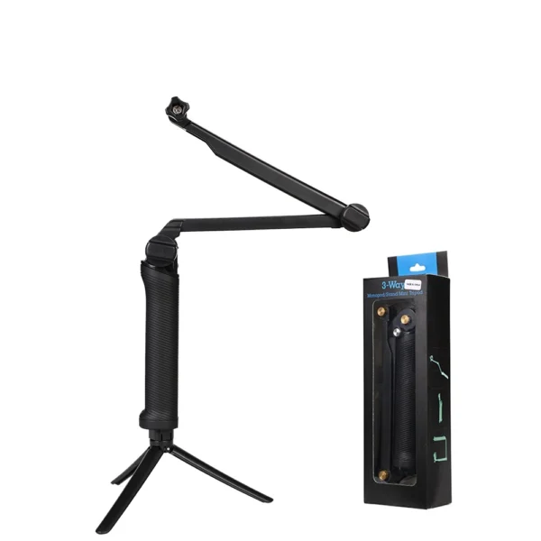 3 in 1 monopodas-trikojis su asmenukių lazda GoPro kamerai - juodas - Image 8