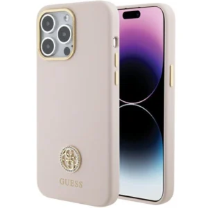 Guess Silicone Logo Strass 4G Case for iPhone 15 Pro Max - Pink