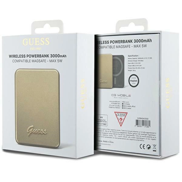 Guess MagSafe Metal Script Logo indukcinis powerbank 5W 3000mAh - auksinis - Image 5