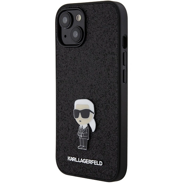 Karl Lagerfeld fiksuotas blizgus Ikonik logotipo metalinis smeigtukas dėklas skirtas iPhone 15 - juodas - Image 2