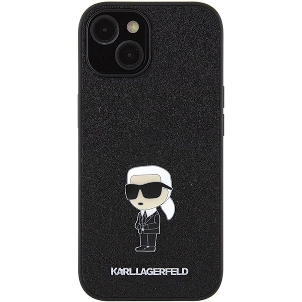 Karl Lagerfeld fiksuotas blizgus Ikonik logotipo metalinis smeigtukas dėklas skirtas iPhone 15 - juodas - Image 3
