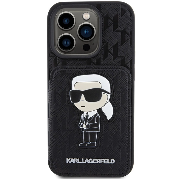 Karl Lagerfeld Saffiano kortelių lizdai ir stovas Monogram Ikonik Patch dėklas skirtas iPhone 15 Pro Max - juodas - Image 3